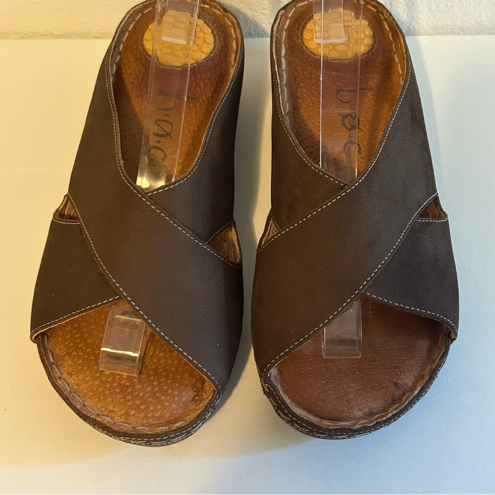 Born concept b.o.c Kallie brown genuine leather wedge sandals comfort size 8 - Picture 6 of 13